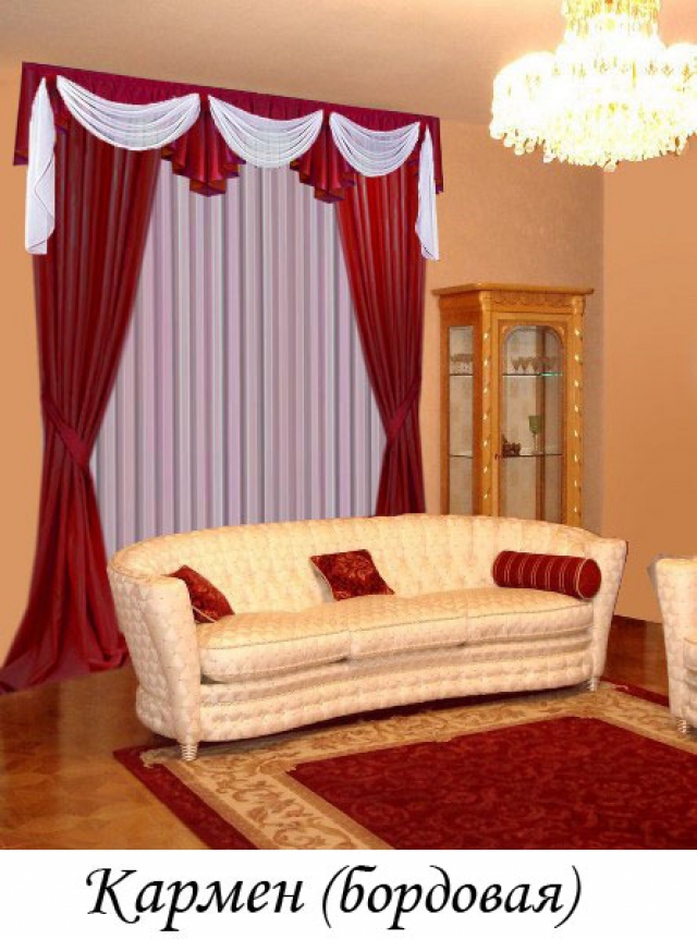 бордовые шторы с <a href=https://www.shtory-star.ru/catalogue/lambriken-jasmin >ламбрекеном</a>