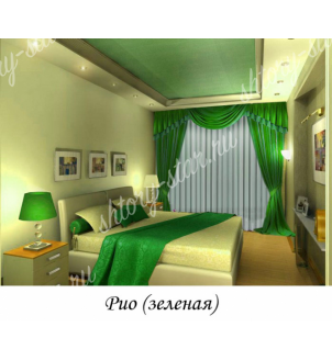 Шторы для комнаты "Рио" зеленые тюль отдельно 