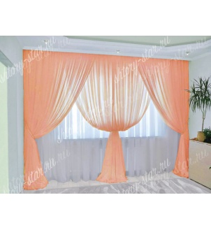 Шторы из тюля для гостиной и спальни арт цвет персиковый МИЛА-20