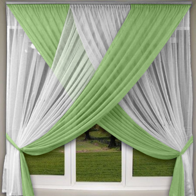 Занавески кухонные Моника. Цвет салатовый. Арт -110013