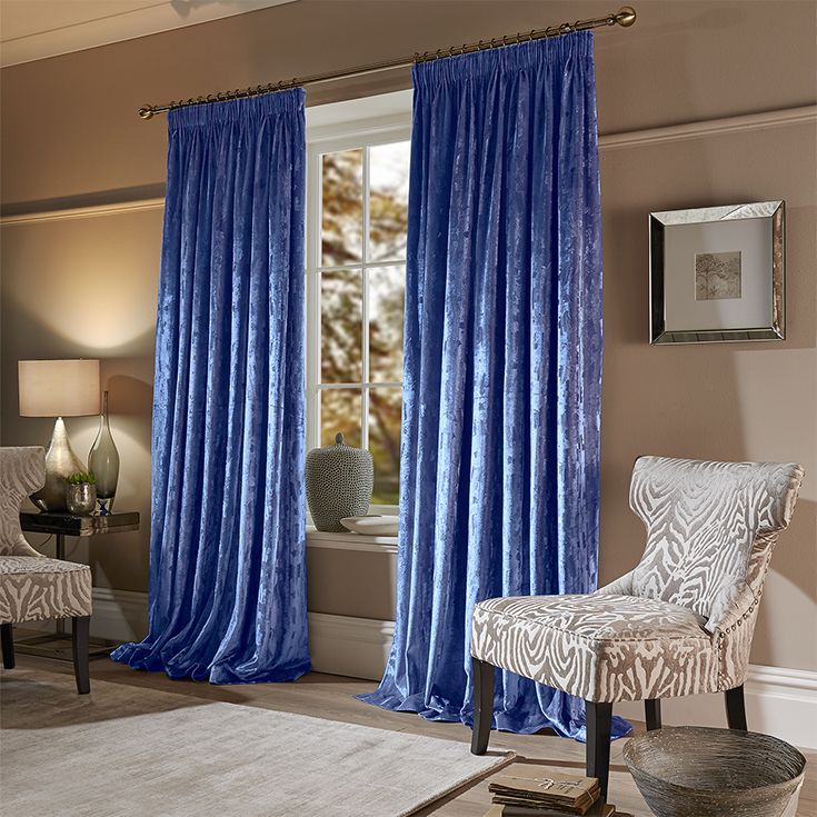 Бархатные шторы на шторной ленте цвет синий арт - 5