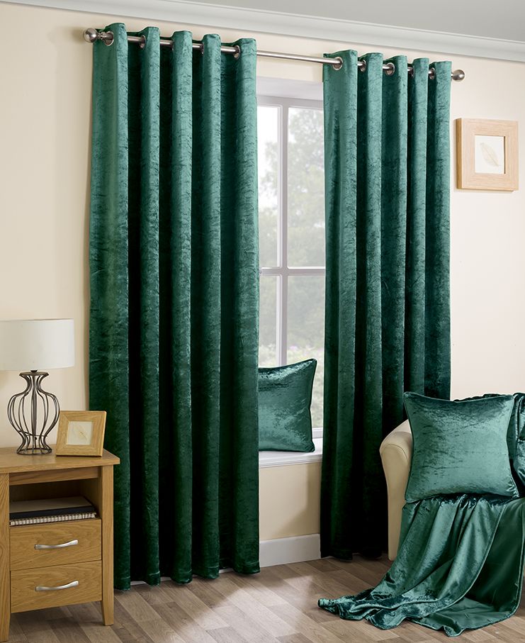 Бархатные шторы на люверсах цвет зеленый арт - 1
