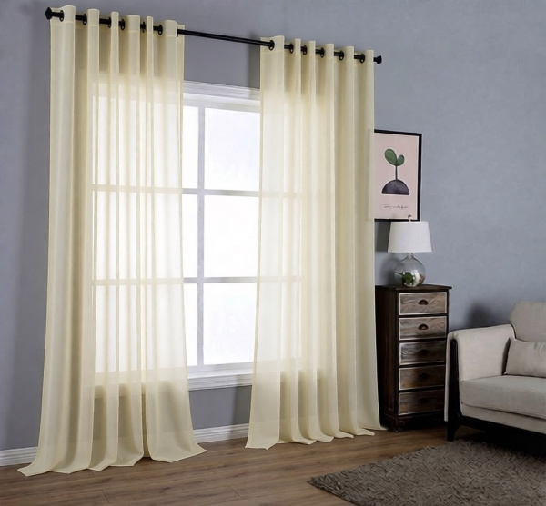 Тюль на люверсах для кухни и гостиной. Цвет шампань.