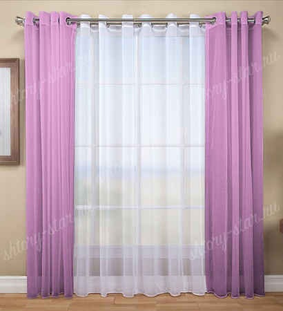 Тюлевые шторы на люверсах и задний белый тюль на люверсах в подарок арт-4