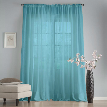 Готовый тюль цвет голубой, матовый.