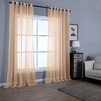 Тюль на люверсах для кухни и гостиной. Цвет бежевый.