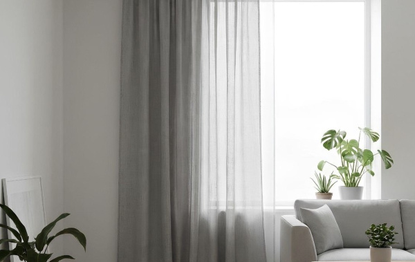 Тюль на люверсах для кухни и гостиной. Цвет серо-сиреневый.
