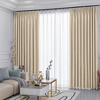 Шторы блэкаут бежевый с тюлем - 13