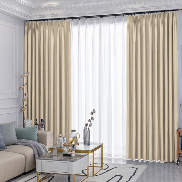 Шторы блэкаут бежевый с тюлем - 13