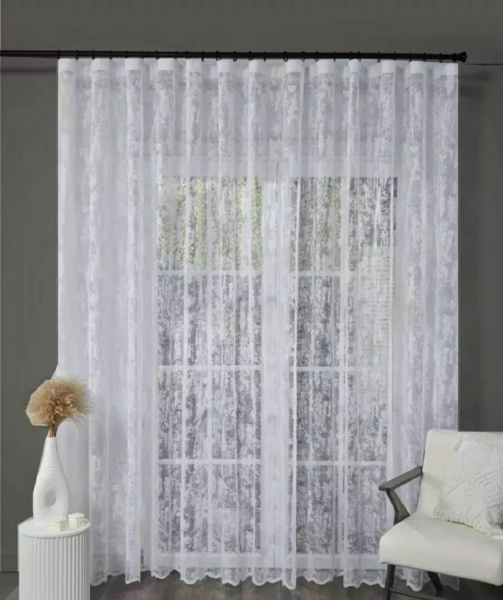 Тюль с рисунком Мрамор на шторной ленте арт - 1