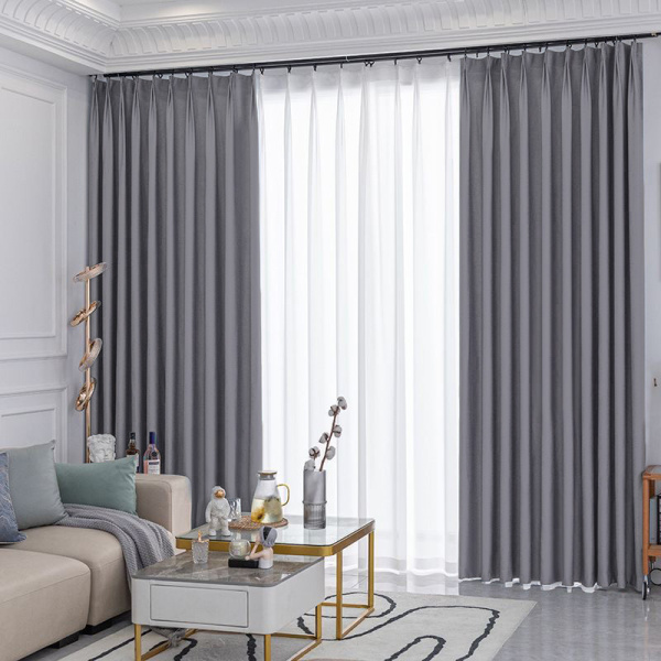 Шторы блэкаут графитовый с тюлем - 14