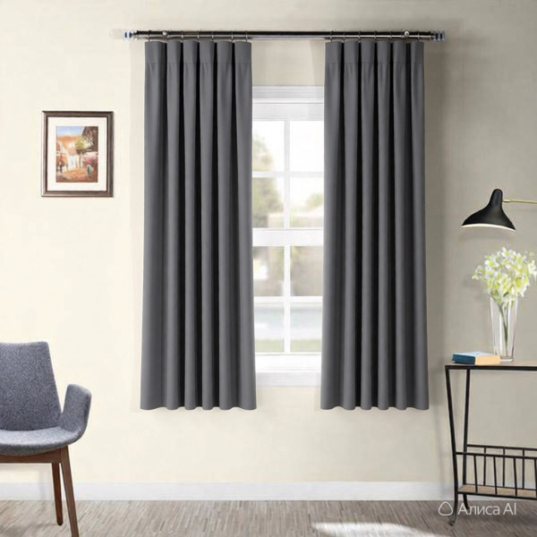 Короткие шторы блэкаут графитовый ППР до подоконника арт - 14