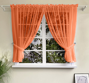 Шторы для кухни из тюля вуаль цвет терракотовыйТеона