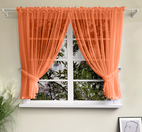 Шторы для кухни из тюля вуаль цвет терракотовыйТеона