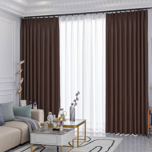 Шторы блэкаут шоколадный с тюлем - 11