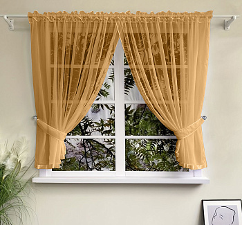Шторы для кухни из тюля вуаль цвет карамельный Теона