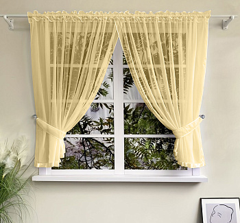 Шторы для кухни из тюля вуаль цвет бежевый Теона
