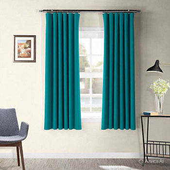 Короткие шторы блэкаут бирюзовый ППР до подоконника арт - 5