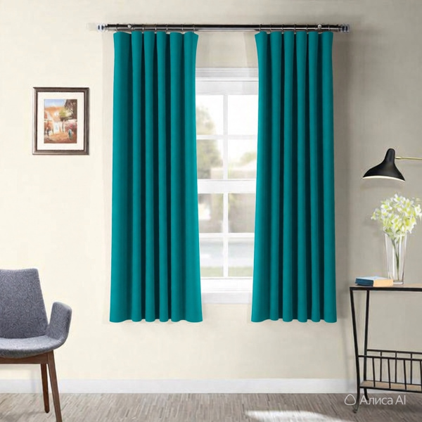 Короткие шторы блэкаут бирюзовый ППР до подоконника арт - 5