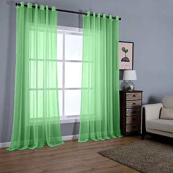 Тюль на люверсах для кухни и гостиной. Цвет зеленый.