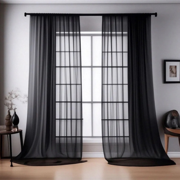 Тюль однотонные черный высотой до 3,50 м арт - 22