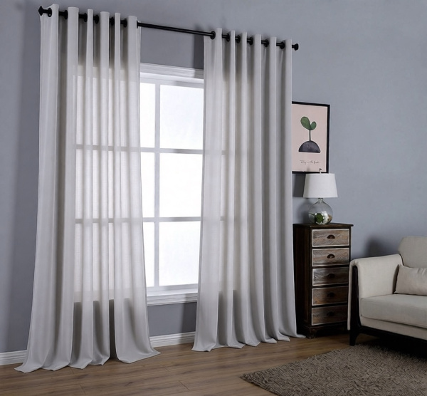 Тюль на люверсах для кухни и гостиной. Цвет серо-сиреневый.