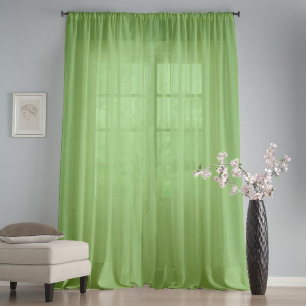 Готовый тюль цвет Фисташковый, матовый.