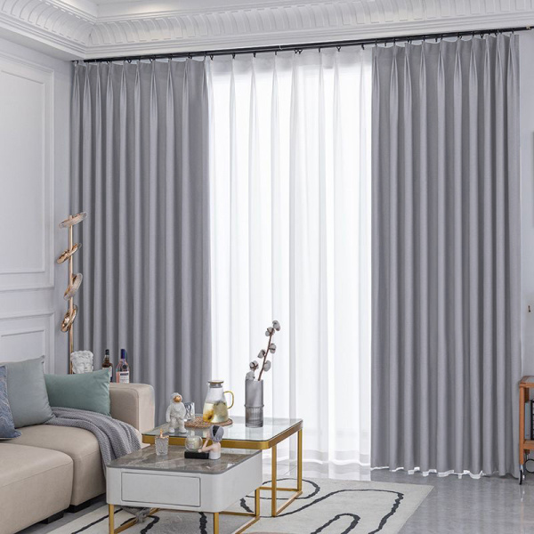 Шторы блэкаут серый с тюлем - 10