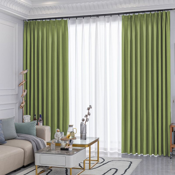 Шторы блэкаут зеленый с тюлем - 9