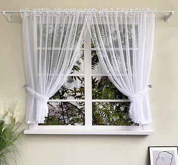 Шторы для кухни из тюля вуаль цвет белый Теона