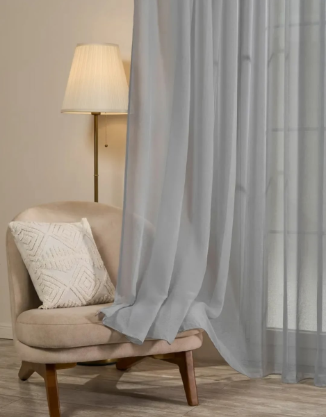 Тюль на люверсах для кухни и гостиной. Цвет серо-сиреневый.