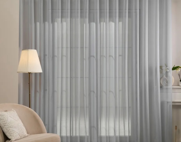 Тюль на люверсах для кухни и гостиной. Цвет серо-сиреневый.