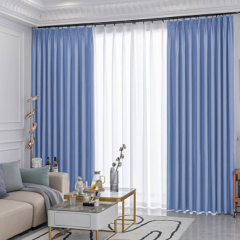 Шторы блэкаут голубой с тюлем - 15