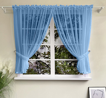 Шторы для кухни из тюля вуаль цвет синий Теона
