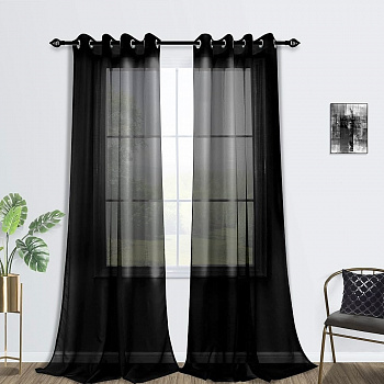 Тюль на люверсах для кухни и гостиной. Цвет черный.