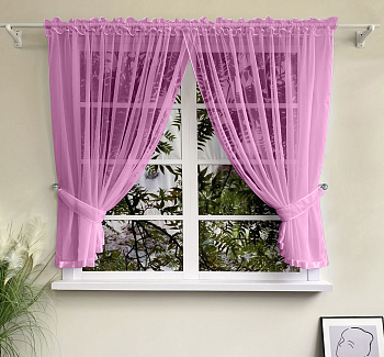 Шторы для кухни из тюля вуаль цвет сиреневый Теона