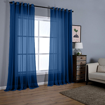 Тюль на люверсах для кухни и гостиной. Цвет синий.