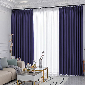 Шторы блэкаут синий с тюлем - 7