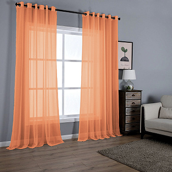 Тюль на люверсах для кухни и гостиной. Цвет оранжевый.