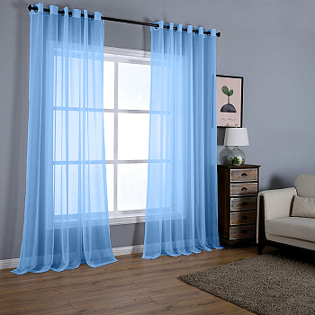 Тюль на люверсах для кухни и гостиной. Цвет голубой.