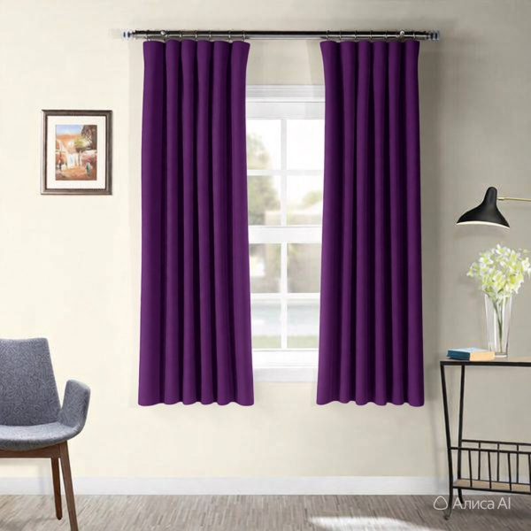 Короткие шторы блэкаут фиолетовый ППР до подоконника арт - 2