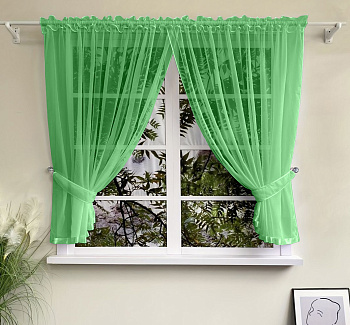 Шторы для кухни из тюля вуаль цвет зеленый Теона