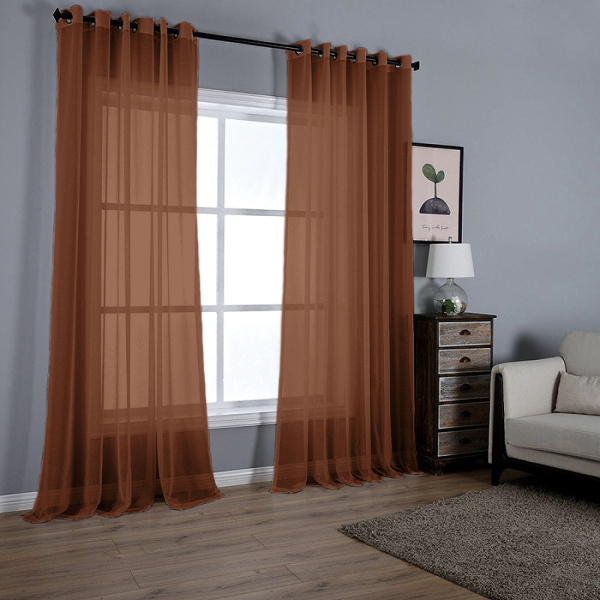 Тюль на люверсах для кухни и гостиной. Цвет шоколадный.