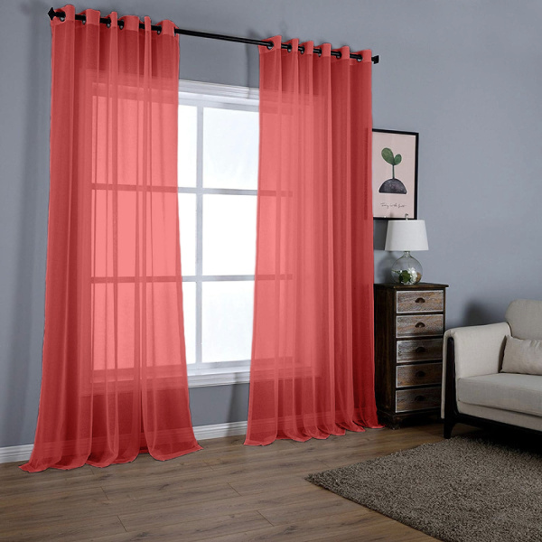 Тюль на люверсах для кухни и гостиной. Цвет бордовый.