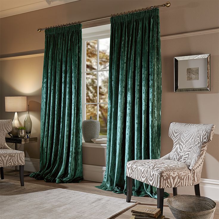 Бархатные шторы на шторной ленте цвет зеленый арт - 1